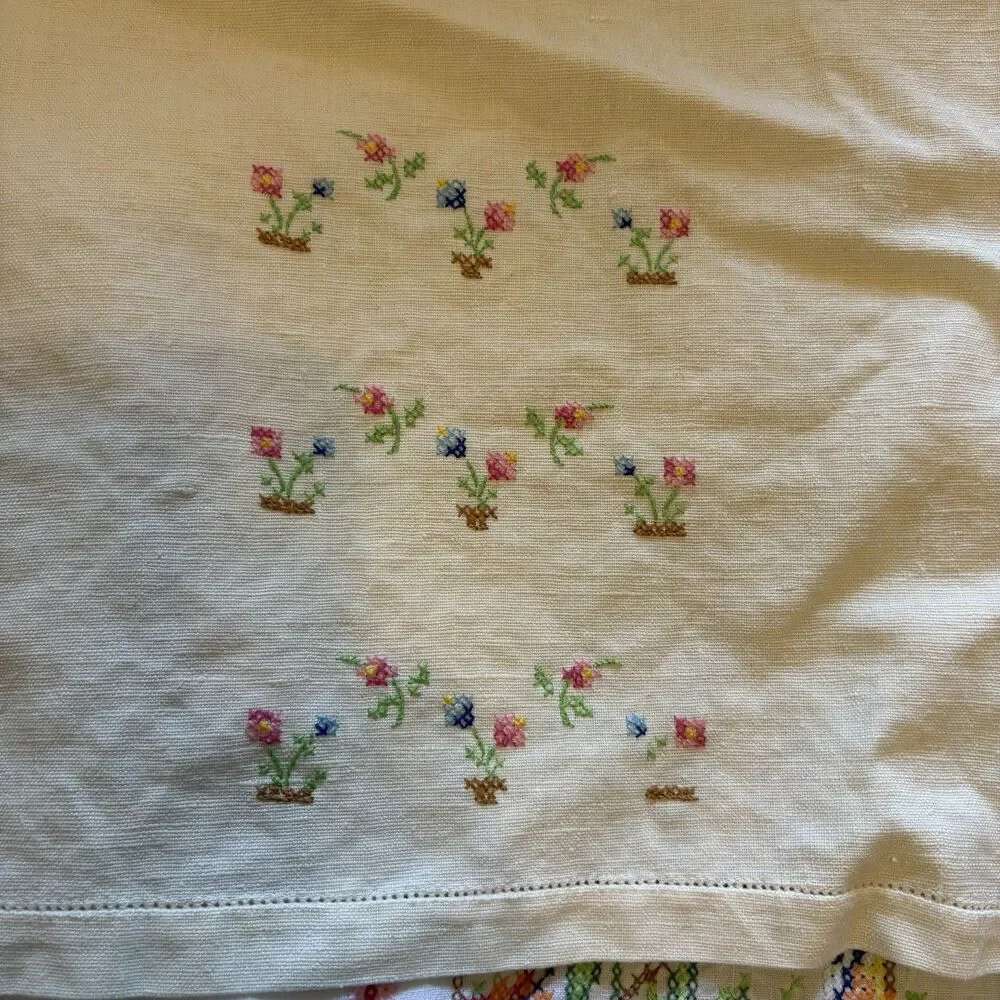 Embroidered Vtg Fingertip Finger Guest Hand Tea Towels (3) Cross Stitch Ducks